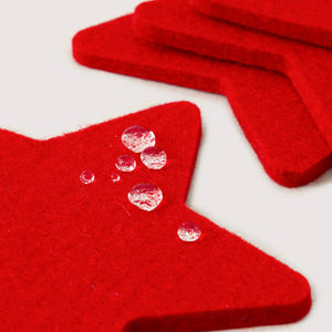 Red Stars Wool Coasters 4pc