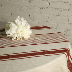 Stripes Linen Tablecloth / Burgundy