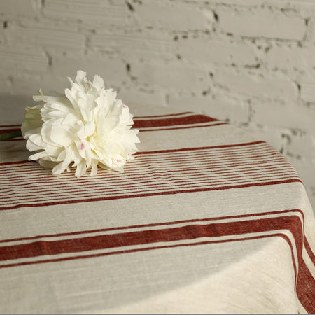 Stripes Linen Tablecloth / Burgundy