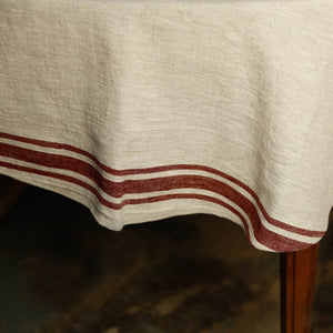Stripes Linen Tablecloth / Burgundy