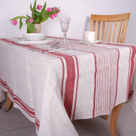 Stripes Linen Tablecloth / Red