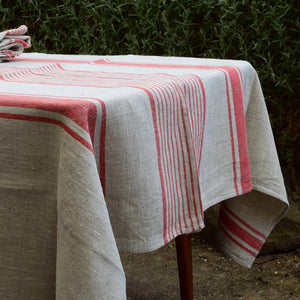 Stripes Linen Tablecloth / Red