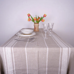 Stripes Linen Tablecloth / Taupe