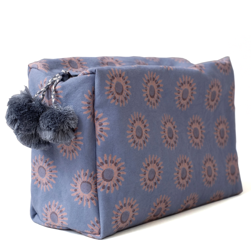 Block Print Toiletry Bag / Sunflower Blue