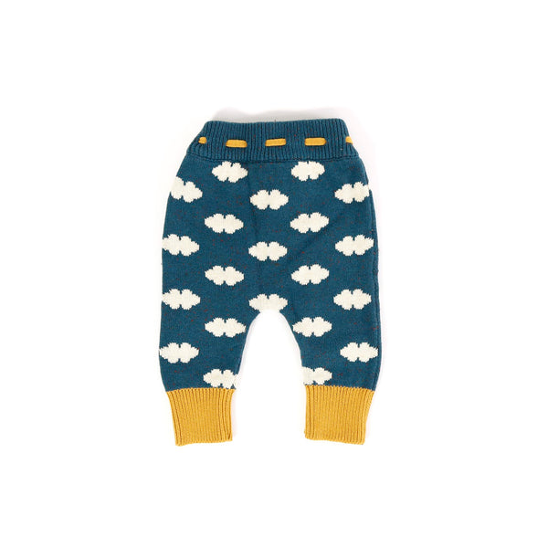 Teal Cloud Tie Waist Knitted Joggers