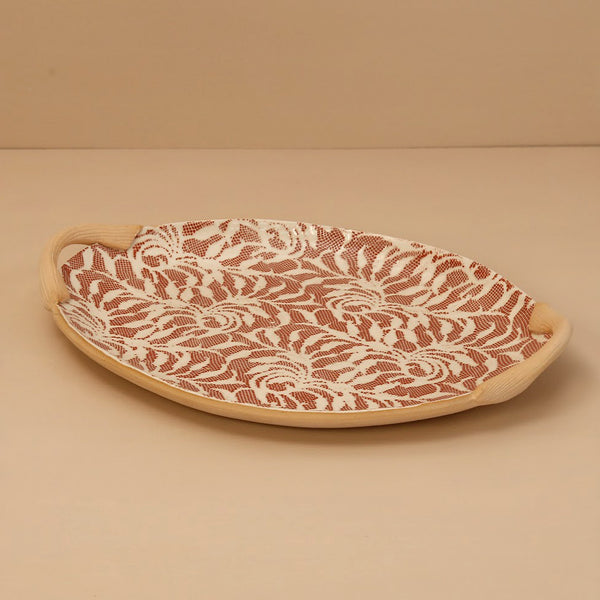 Terrafirma Handled Small Oval Platter / Laurel / Poppy