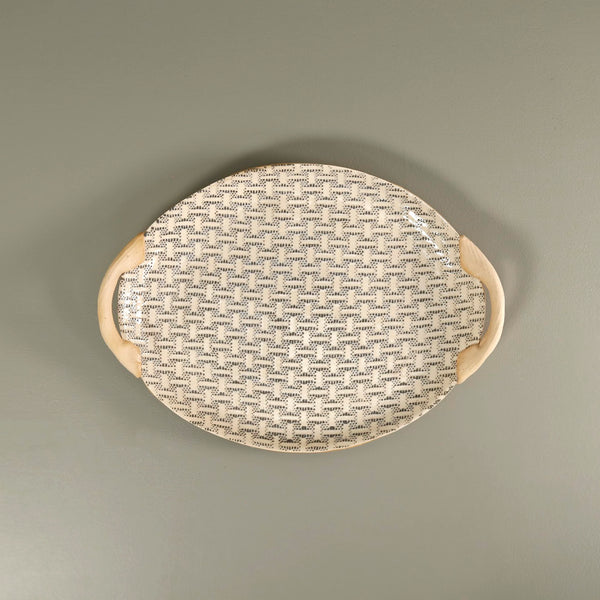 Terrafirma Handled Small Oval Platter / Wicker / Charcoal