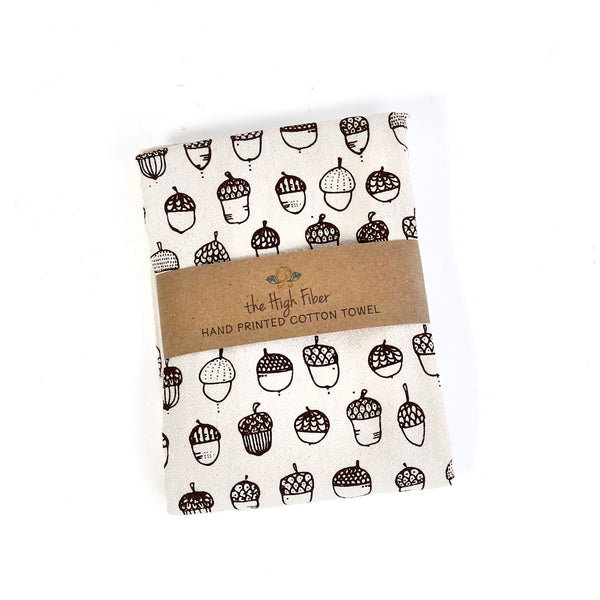 Hand Printed Tea Towel / Acorns