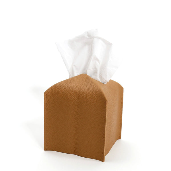 Vegan Leather Tissue Box Cover / Camel