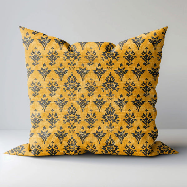 Toti Block Print Linen Pillow / Mustard & Black