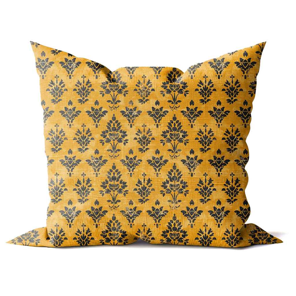 Toti Block Print Linen Pillow / Mustard & Black