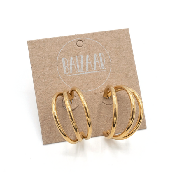 Triple Loop Hoop Earring / Gold Plate