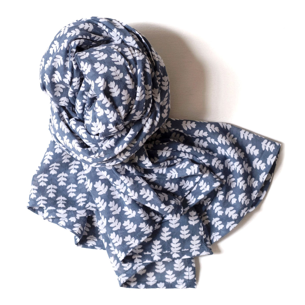 Block Print Cotton Scarf / Tula Dark Sea