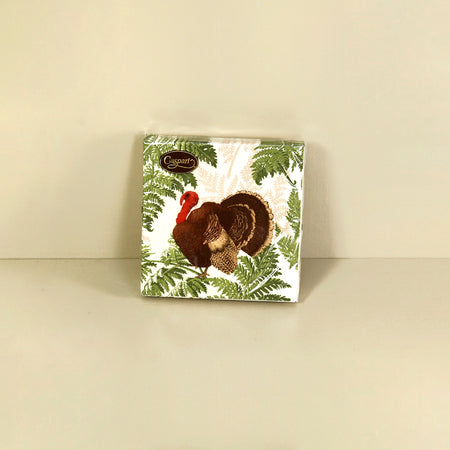 Caspari Paper Cocktail Napkins / Turkey Among Ferns