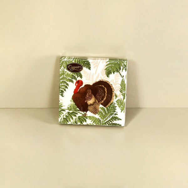 Caspari Paper Cocktail Napkins / Turkey Among Ferns