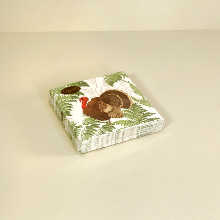 Caspari Paper Cocktail Napkins / Turkey Among Ferns