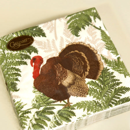 Caspari Paper Cocktail Napkins / Turkey Among Ferns