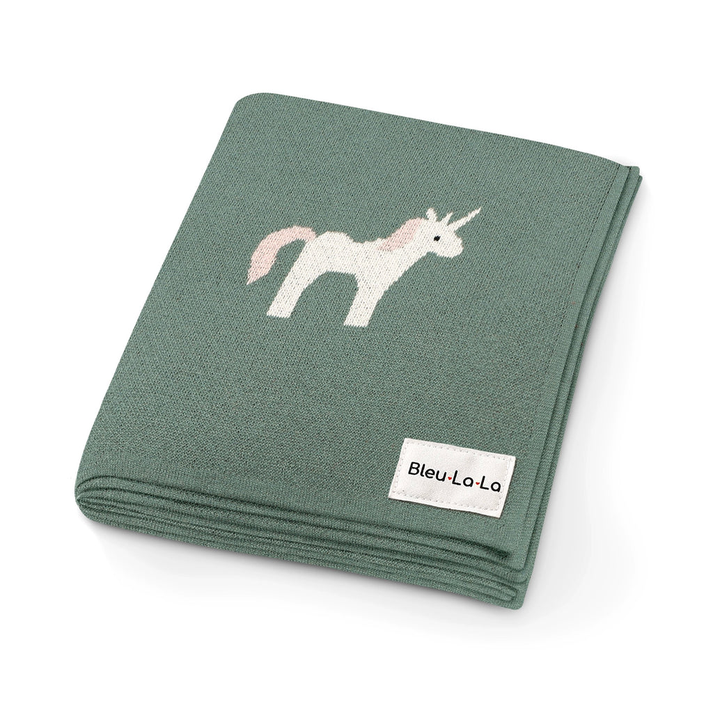 Cotton Swaddle Blanket / Sage Unicorn