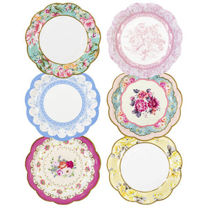 Vintage Tea Party Cake Paper Plates / 24pc Assorted