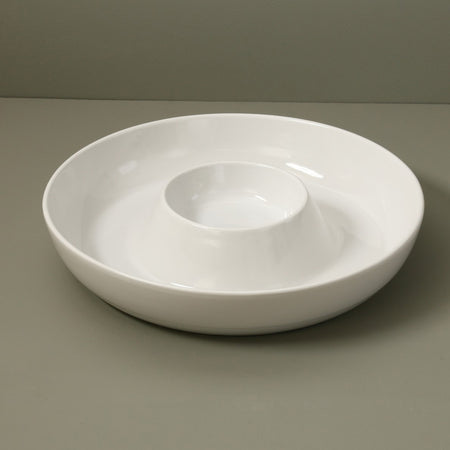 White Ceramic Chip & Dip Bowl