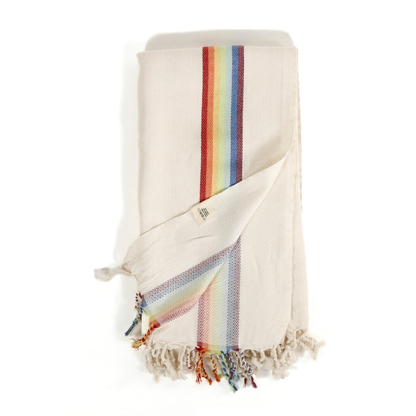 Turkish Cotton Bath Towel / Rainbow on White