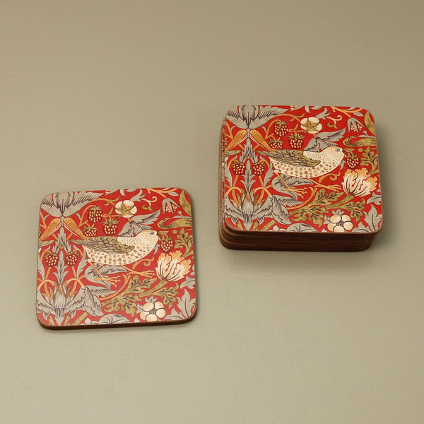William Morris Strawberry Thief Coasters 6pc / Red