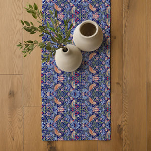 William Morris Linen Table Runners / Strawberry Thief Blue