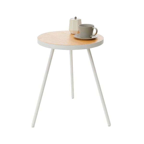 White Steel & Wood Side Table / Round
