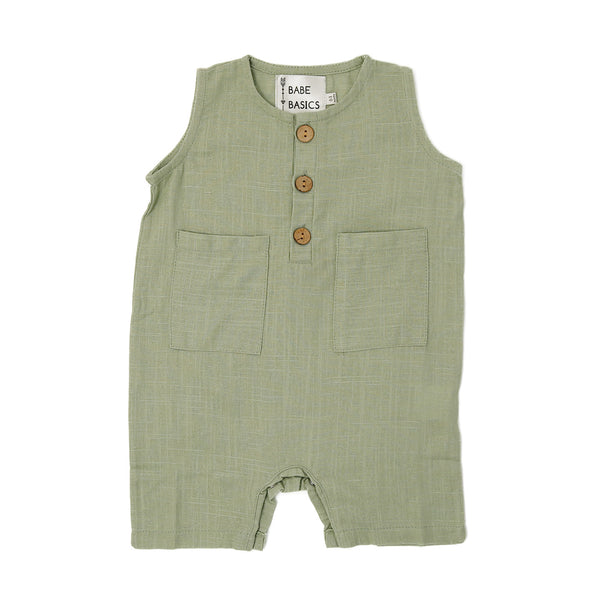 Linen Baby Shorts Romper / Green