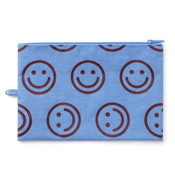Baggu Flat Large Zip Pouch / Pop Blue Happy