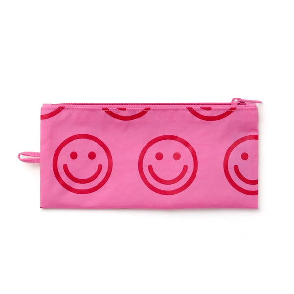Baggu Flat Medium Zip Pouch / Pop Pink Happy