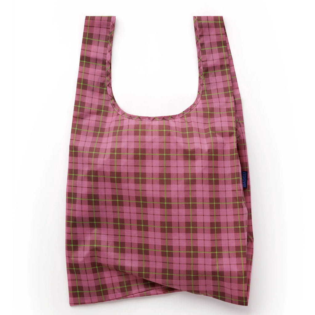 Baggu Standard Grocery Bag / Azalea Pink Tartan