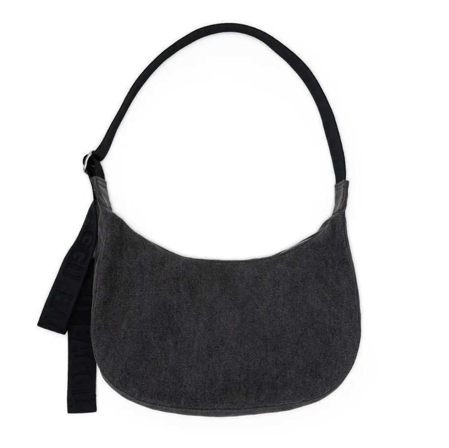 Baggu Medium Crescent Bag / Washed Black Denim