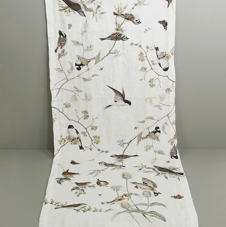 Birds Linen Table Runner / 18" x 57"