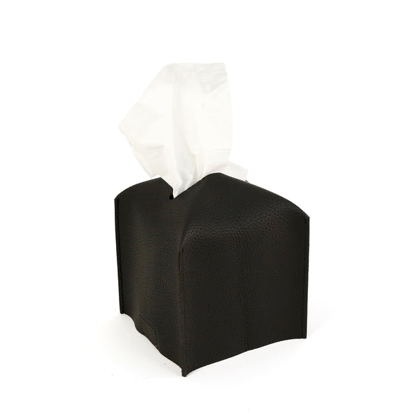Vegan Leather Tissue Box Cover / Black