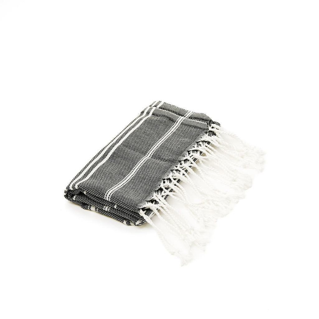 Kalkedon Turkish Cotton Hand Towel / Black & White Multistripe