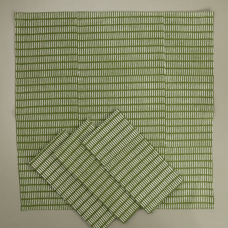 Block Print 4pc Napkin Set / Pontis Stripe Moss