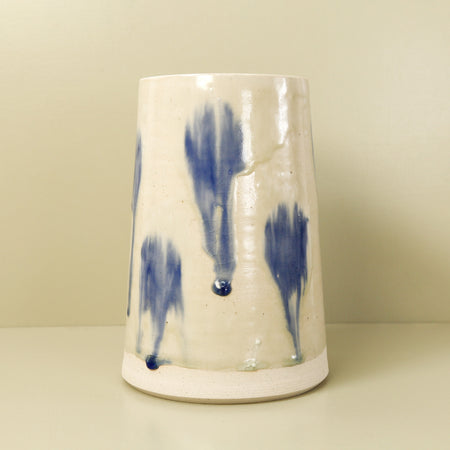 W/R/F Thrown Ceramic Vase / Large / Blue Dash on White