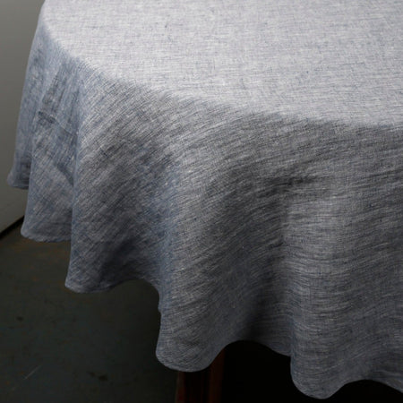 79" Round Linen Tablecloth / Blue Melange