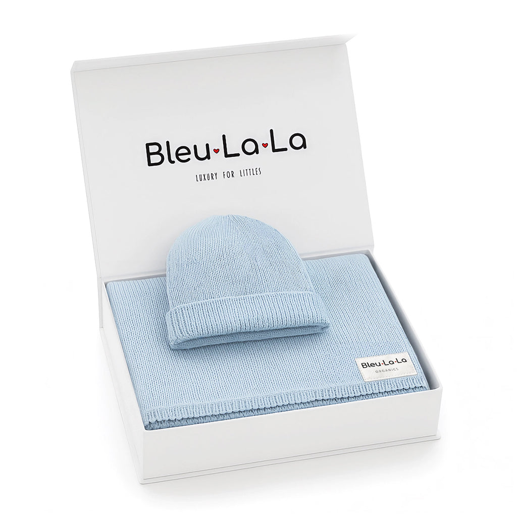 Luxe Organic Cotton Knit Blanket & Hat Set / Sky Blue