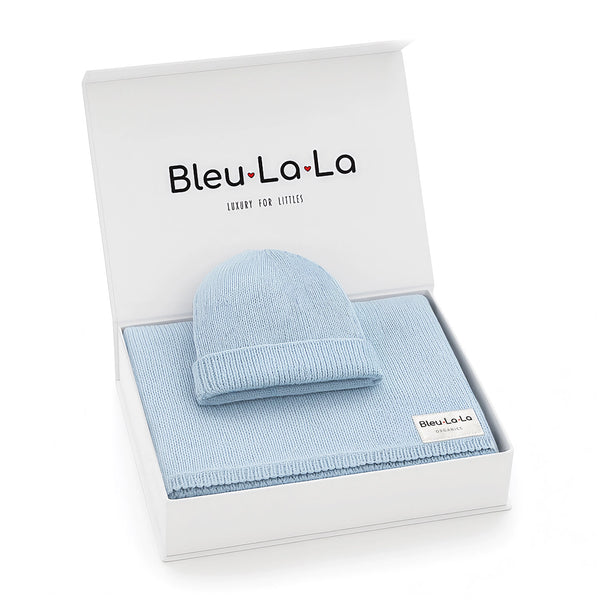 Luxe Organic Cotton Knit Blanket & Hat Set / Sky Blue