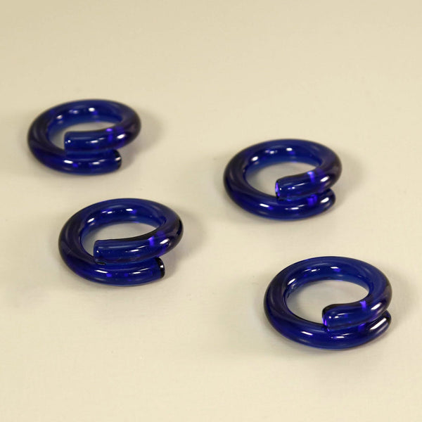 Blue Hand-Shaped Glass Napkin Rings / Set of 4
