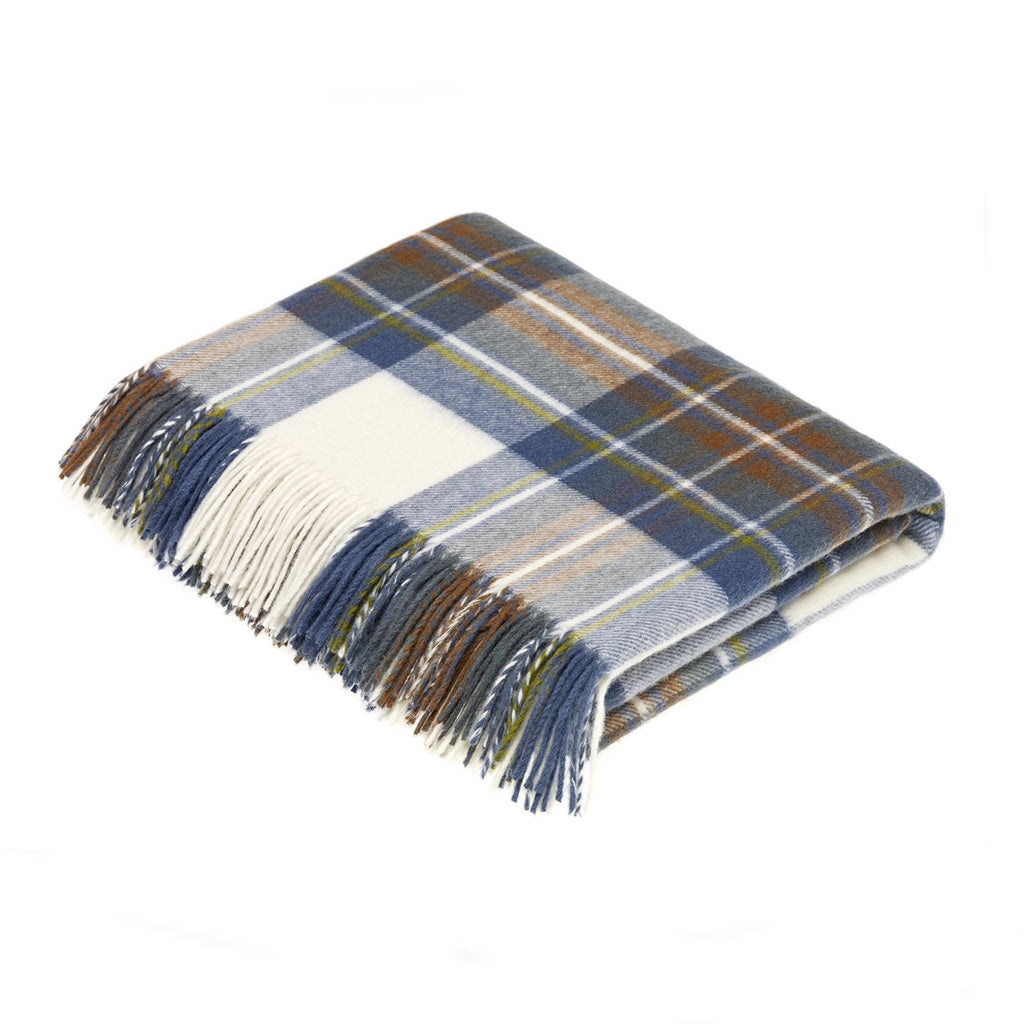 Merino Wool Throw Blanket / Blue Tartan Plaid