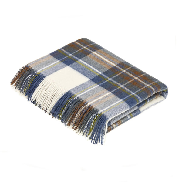 Merino Wool Throw Blanket / Blue Tartan Plaid
