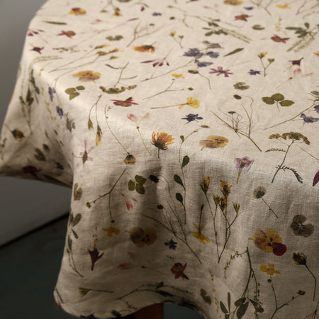 61" Round Linen Tablecloth / Botanical