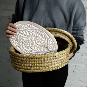 Lidded Vine Bread Basket w/ Terracotta Bread Warmer