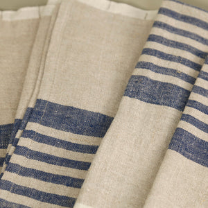 Brittany Linen Napkin Set of 4 / Natural & Blue Stripe