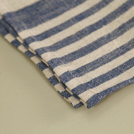 Brittany Linen Napkin Set of 4 / Natural & Blue Stripe