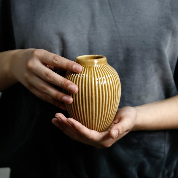 Brown Ribbed Vase