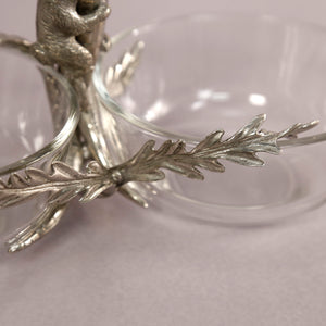 Pewter & Glass Double Condiment Dish / Bunny with Carrot